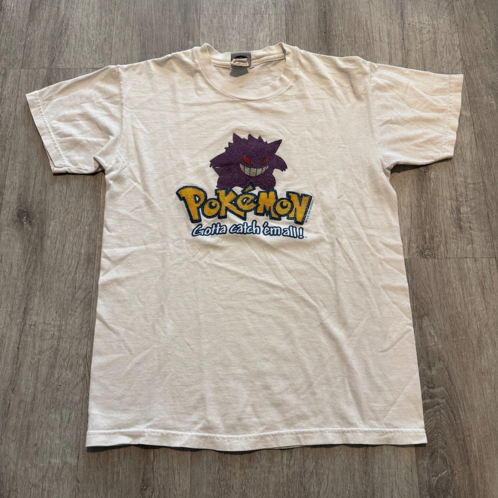 Vintage 1999 Pokemon Gengar T-Shirt White youth Large 17.5x24" puff print